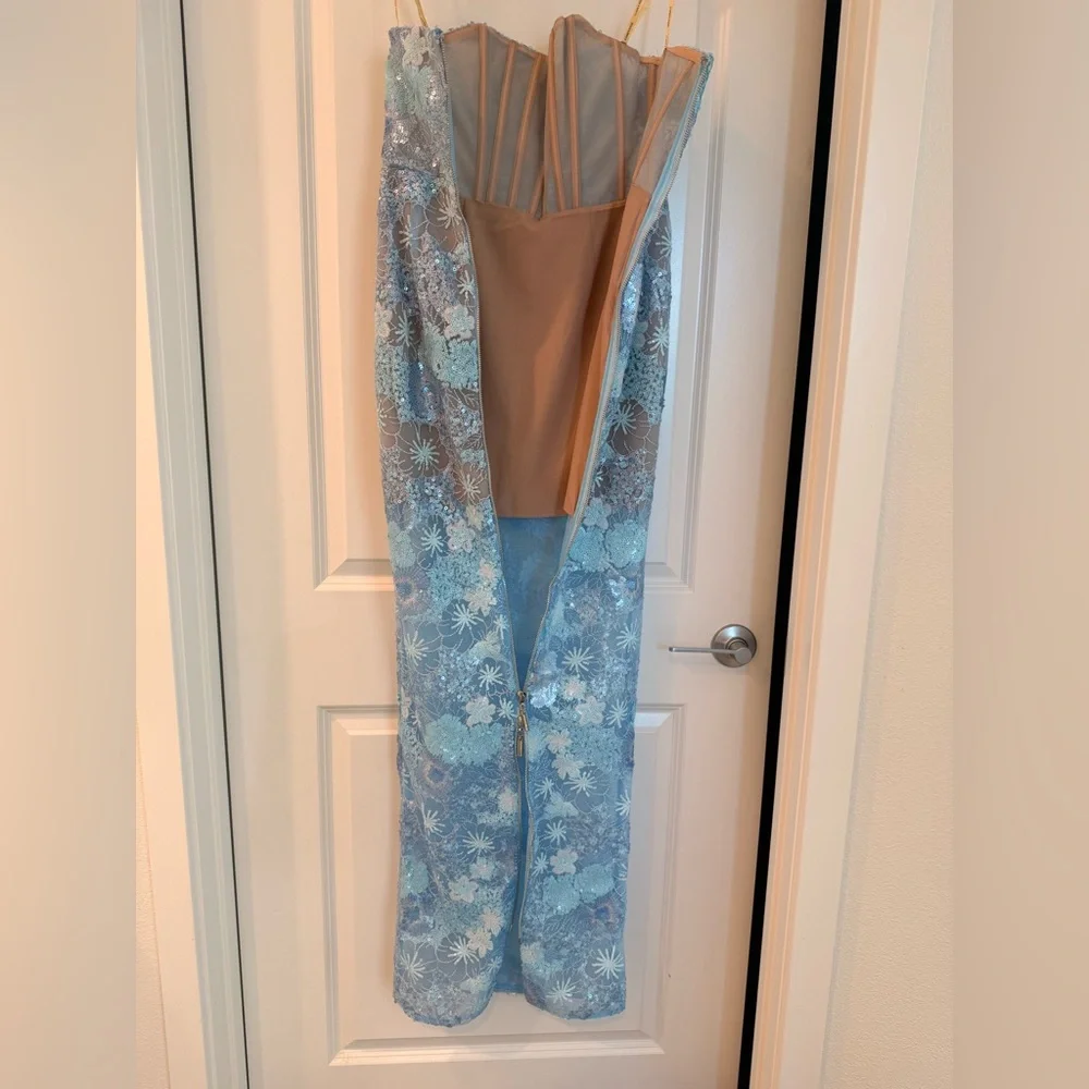 NWOT BRONX AND BANCO Farah Ocean Blue Sequin Multi Strapless Maxi Dress - Picture 13 of 16